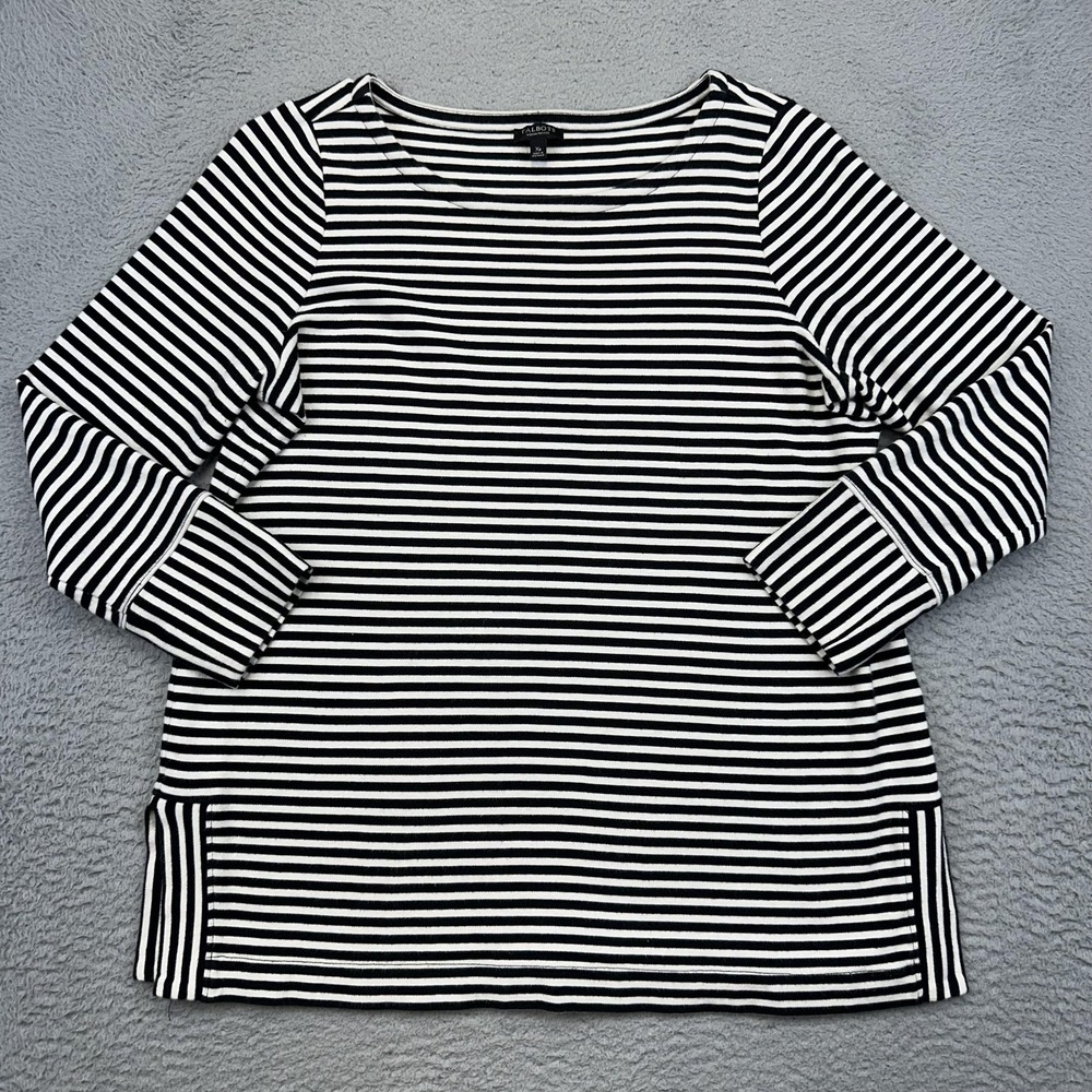Talbots Sweater Womens Extra Petite Black White Striped Long Sleeve Pullover